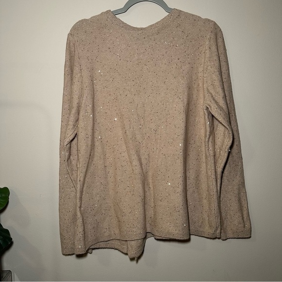 Donna Karan Beige Sequin Knit Side Knot Sweater Top Size XL - Picture 13 of 16